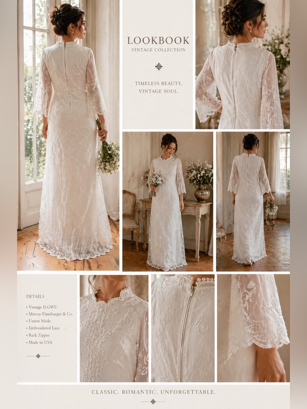 Vintage ILGWU White Lace Maxi Dress Bridal Cottagecore Romantic